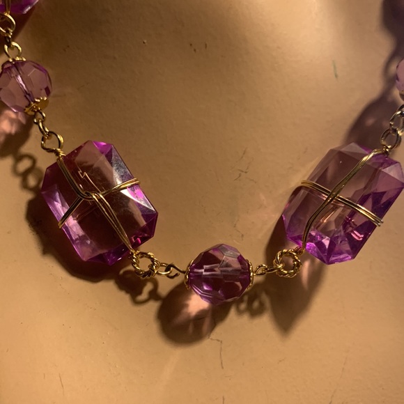 CHUNKY FAUX COSTUME AMETHYST NECKLACE PURPLE - Picture 4 of 11